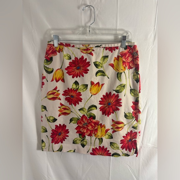 Cream+Vibrant Red Floral Cottagecore Garden Midi Skirt Women’s Size L - Picture 10 of 16